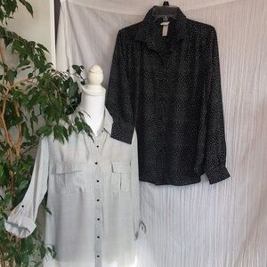 H&M & THE HANGER size L/12 lot of 2 light weight business casual tops polka dots